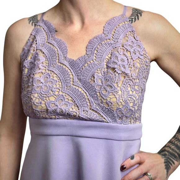 Women's Lavender Francesca's Lace Top Cross Strap Dress - Size Small - Picture 6 of 11